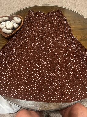 Pleated Polka Dot Midi Skirt - Brown